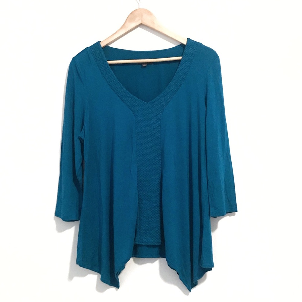 Adrianna Pappell Teal Blue Long Sleeve Blouse L